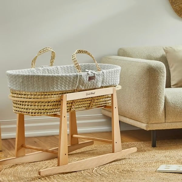 LGS Organic Knit Moses Basket, Mattress & Rocking Stand