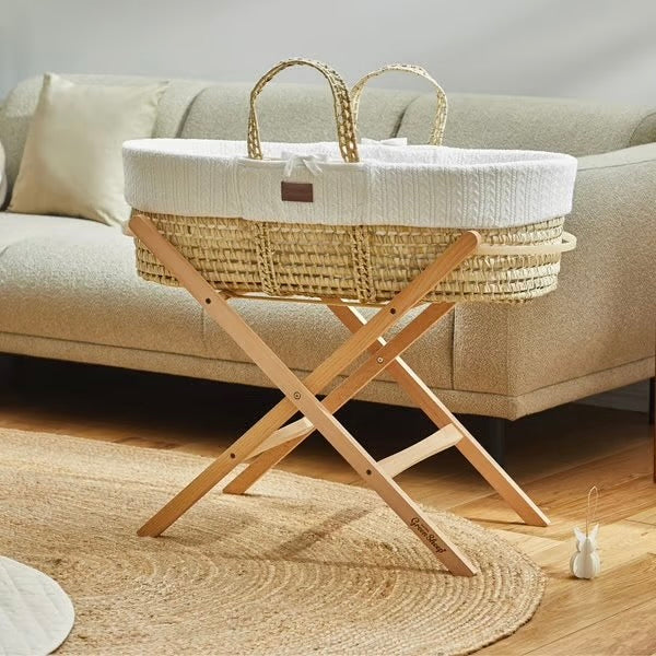 LGS Organic Knit Moses Basket, Mattress & Static Stand