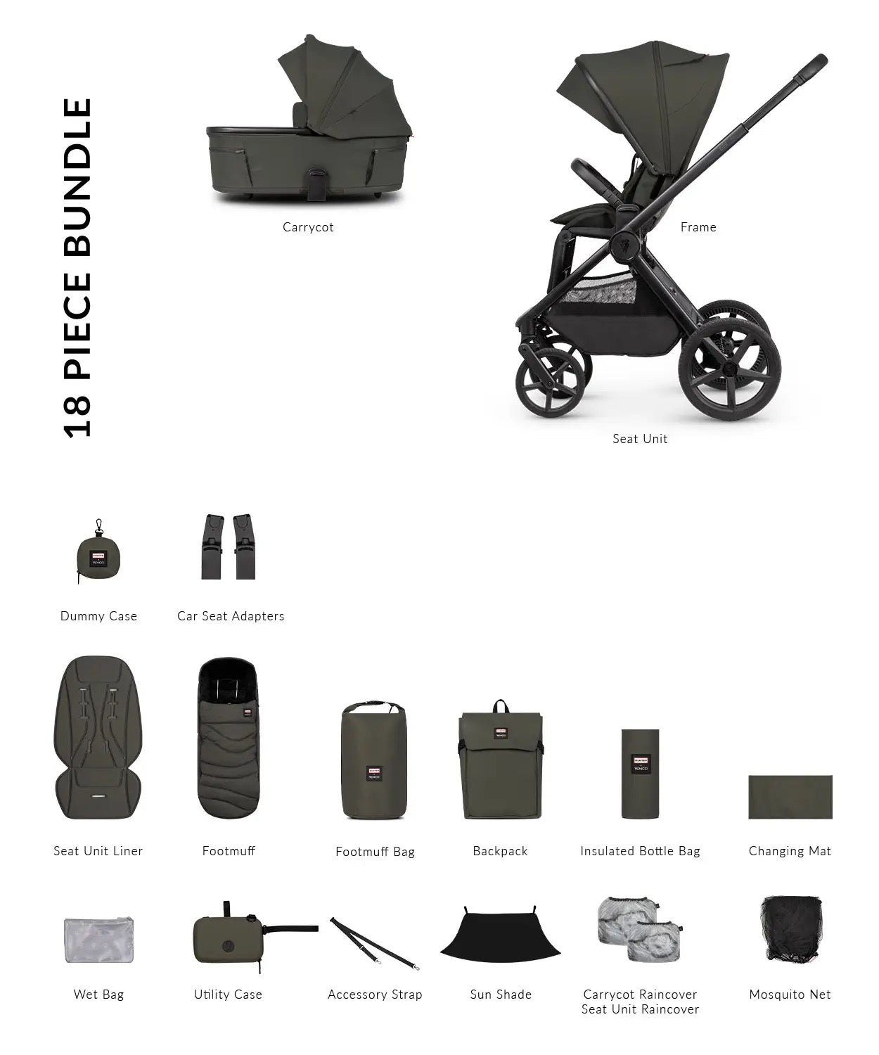 Hunter x Venicci Upline 3 Dark Olive Pram