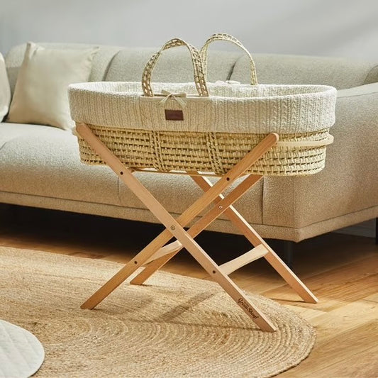 LGS Organic Knit Moses Basket, Mattress & Static Stand