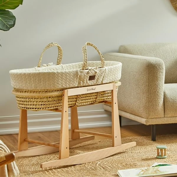 LGS Organic Knit Moses Basket, Mattress & Rocking Stand