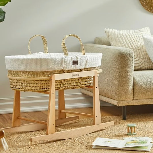 LGS Organic Knit Moses Basket, Mattress & Rocking Stand