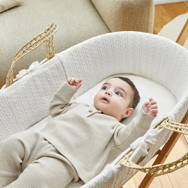 LGS Organic Knit Moses Basket, Mattress & Static Stand