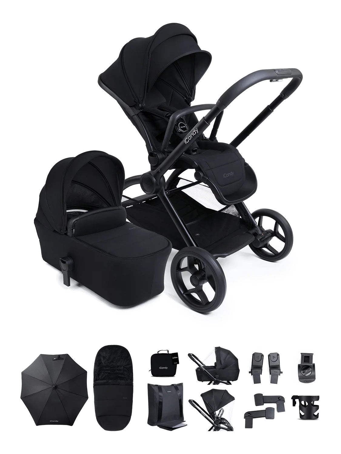 Core 2 Black Pushchair and Carrycot - Complete 360 Car Seat Bundle
