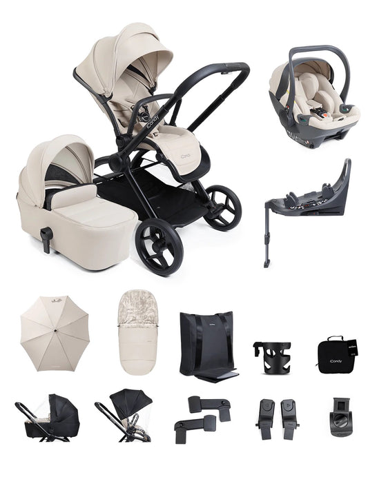Core 2 Sandstone Pushchair and Carrycot - Complete 360 Car Seat Bundle