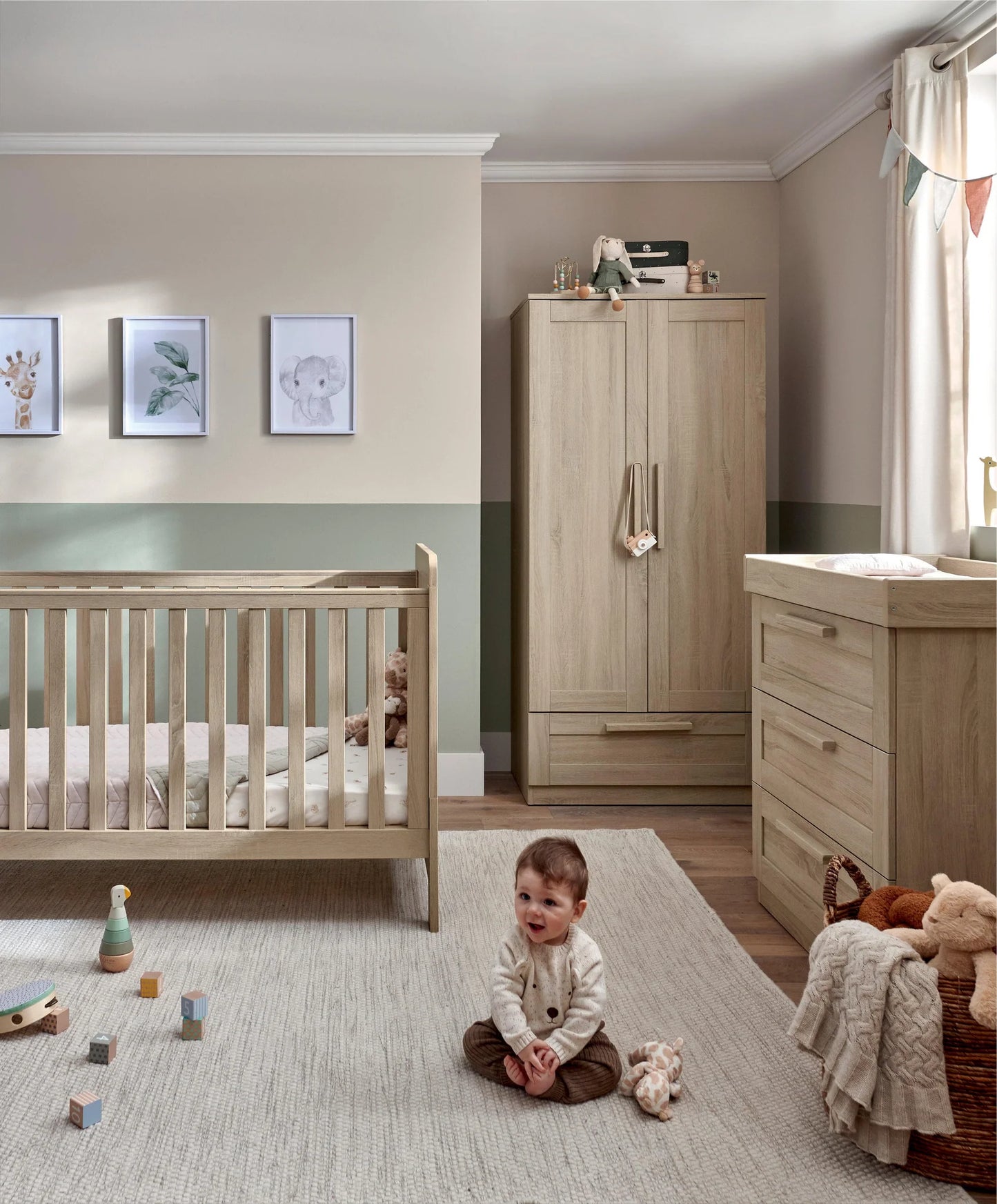 Mamas & Papas Atlas 3 Piece Cotbed Range with Dresser Changer & Wardrobe - Light Oak
