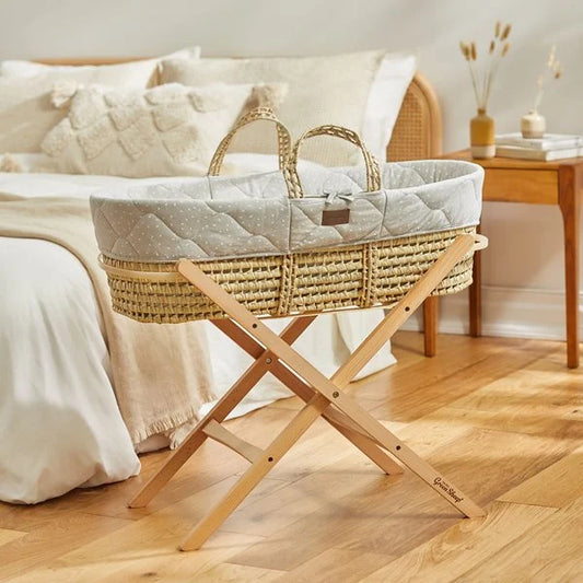LGS Quilted Moses Basket, Mattress & Static Stand