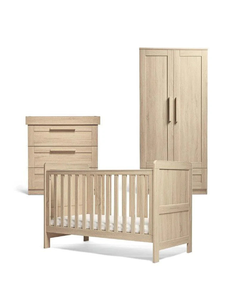 Mamas & Papas Atlas 3 Piece Cotbed Range with Dresser Changer & Wardrobe - Light Oak