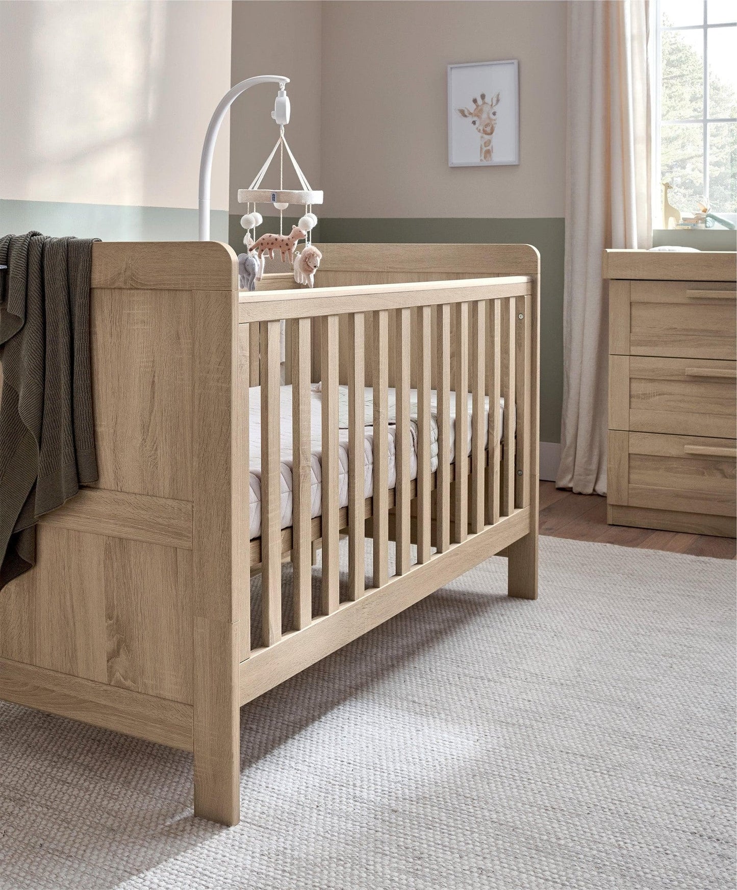 Mamas & Papas Atlas 3 Piece Cotbed Range with Dresser Changer & Wardrobe - Light Oak