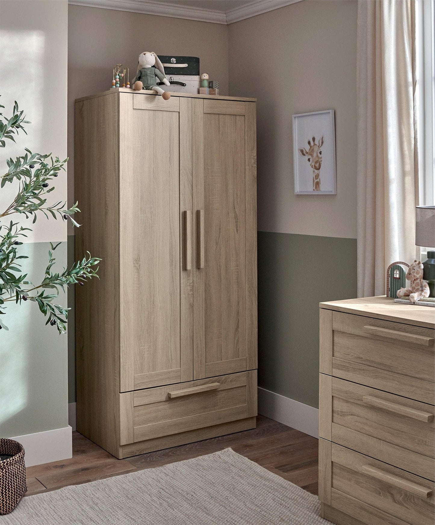 Mamas & Papas Atlas 3 Piece Cotbed Range with Dresser Changer & Wardrobe - Light Oak