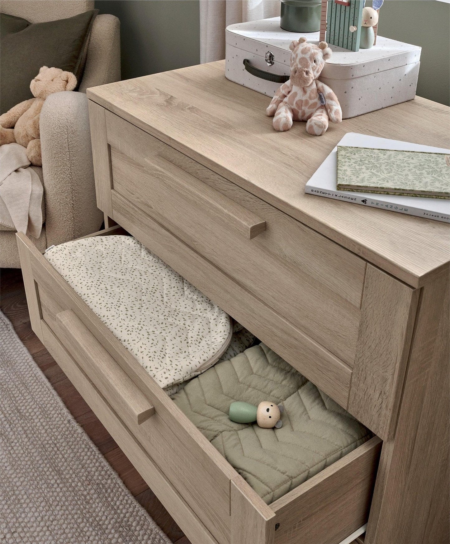 Mamas & Papas Atlas 3 Piece Cotbed Range with Dresser Changer & Wardrobe - Light Oak