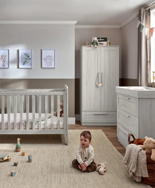 Mamas & Papas Atlas 3 Piece Cotbed Range with Dresser Changer & Wardrobe - Nimbus White