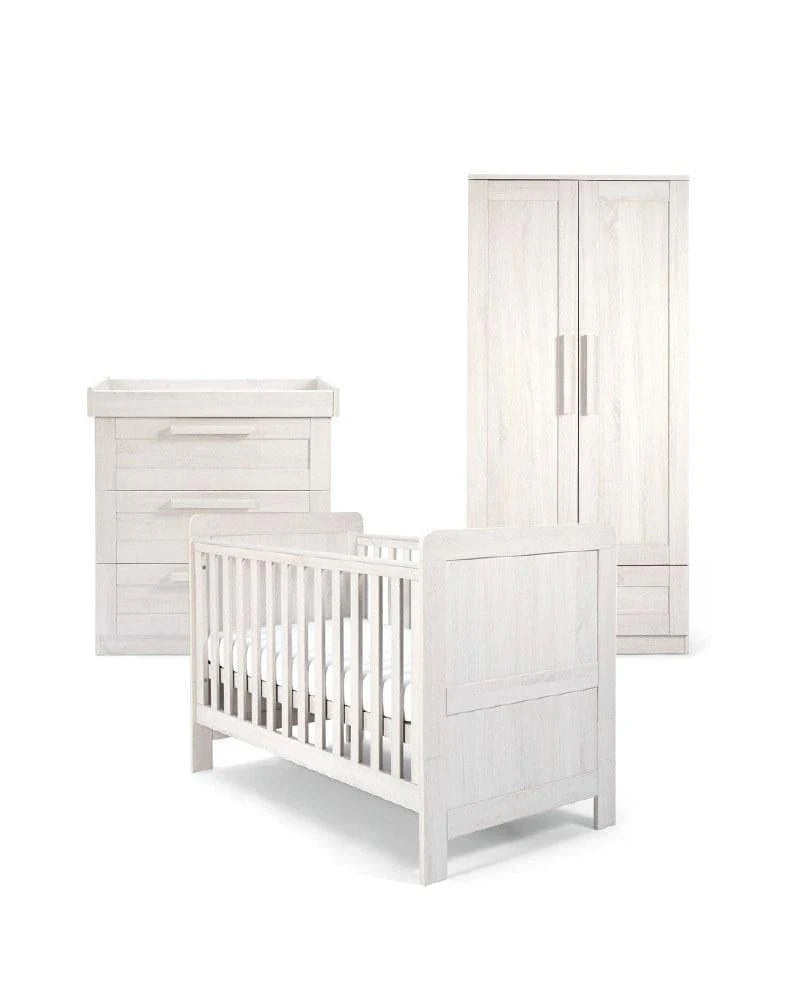 Mamas & Papas Atlas 3 Piece Cotbed Range with Dresser Changer & Wardrobe - Nimbus White